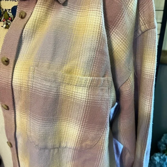 J. Crew Pink and Yellow Plaid Button Down Oversized cotton flannel shirt - Picture 3 of 8